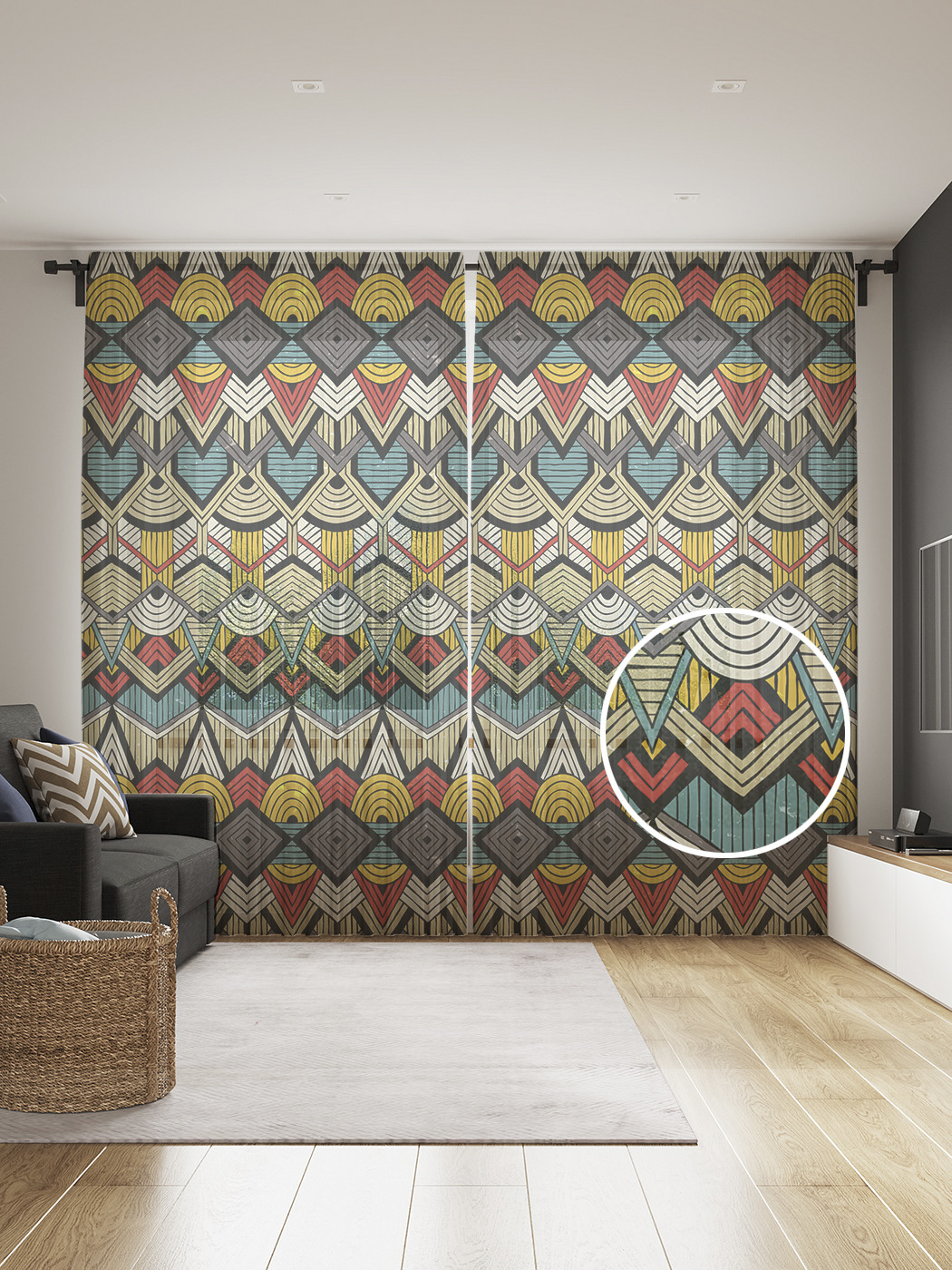 

Фототюль JoyArty "Перуанский орнамент", 145x265см, 2 полотна, лента, 50 крючков, Перуанский орнамент