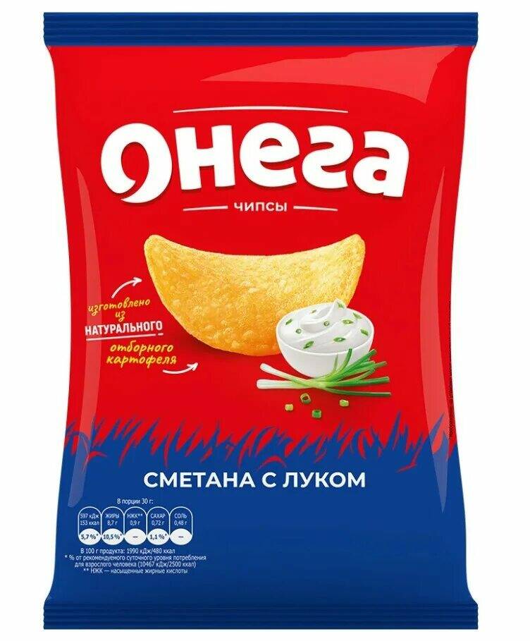 Чипсы Онега картофельные, со вкусом сметаны и лука, 140 г