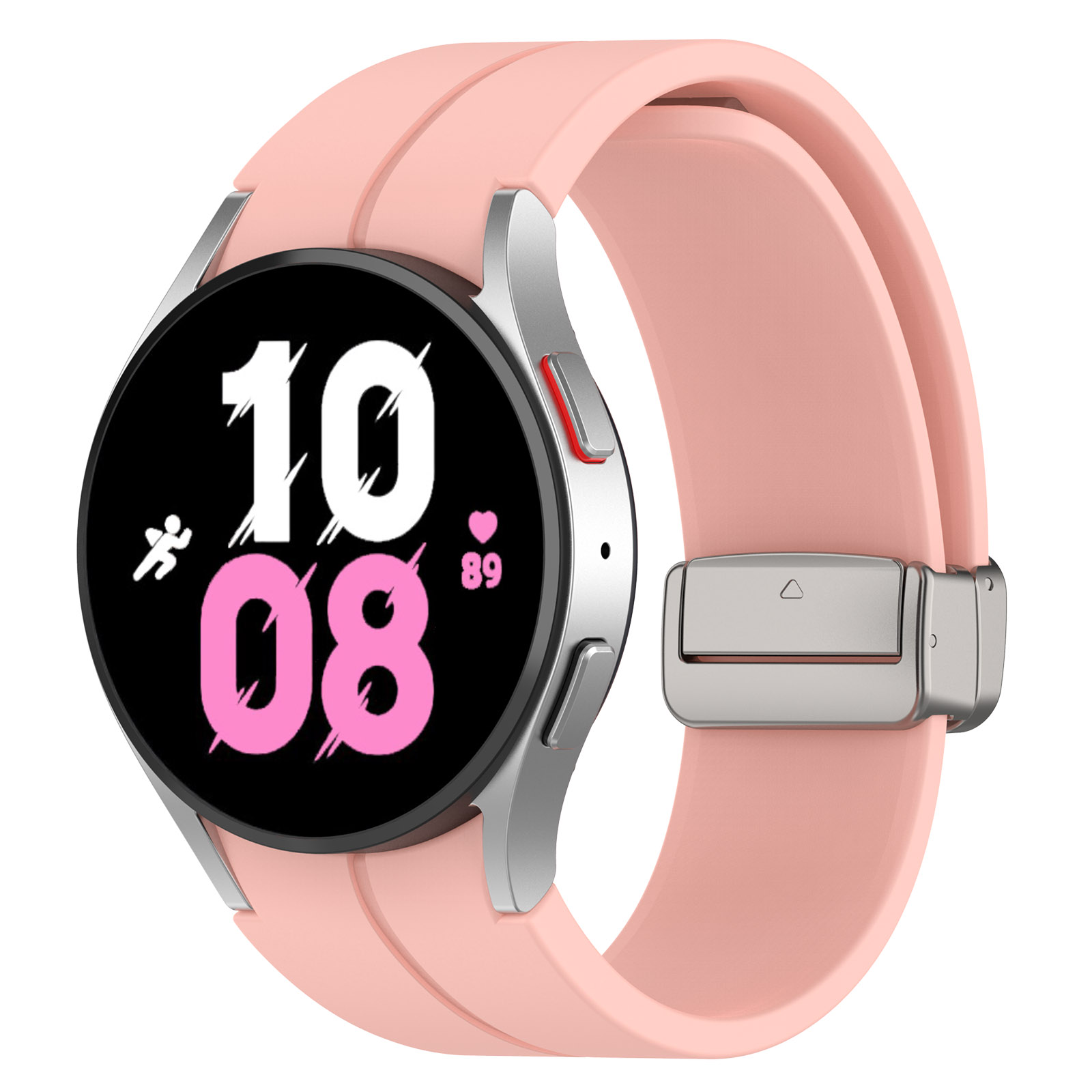 

Силиконовый ремешок для Samsung Galaxy Watch 4/5/6, S, серебристая застежка, розовый, Galaxy Watch 4/5/6, S, серебристая застежка
