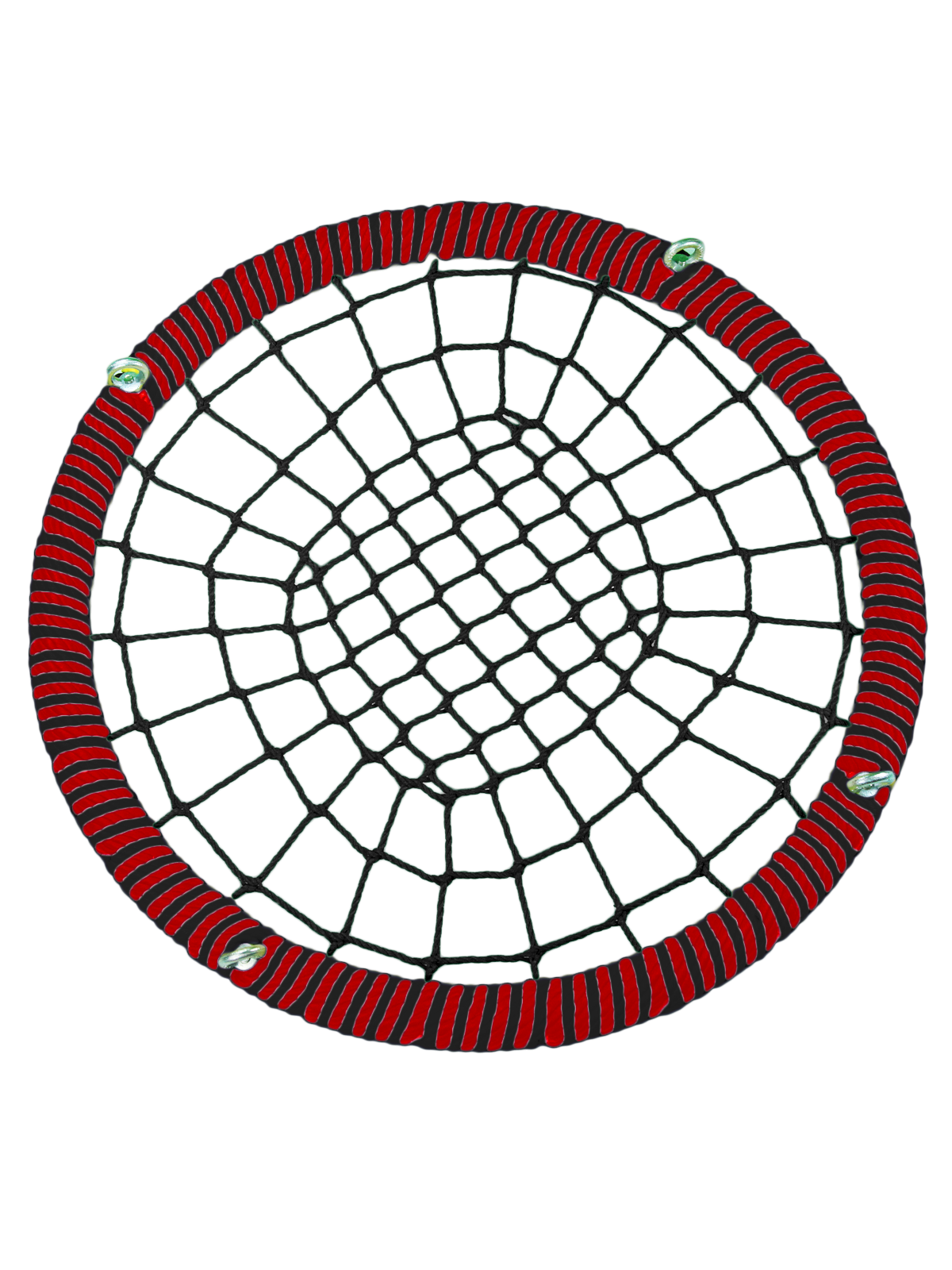 

Качели-гнездо JINN КТ/РГ/140/102/16/8/Ч/КР-Ч/КГ 140x140 см черный, красный, 140 круг 102 обод 16 и 8 канат рымгайки