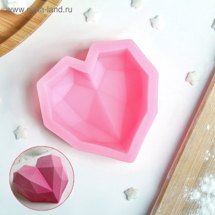 

Молд силиконовый «Сердце», 7,3x7,3x2,3 см, цвет розовый