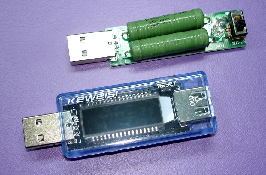 

USB-тестер Keweisi KWS-V20 + Нагрузочный резистор (1-2A) с USB-разъемами