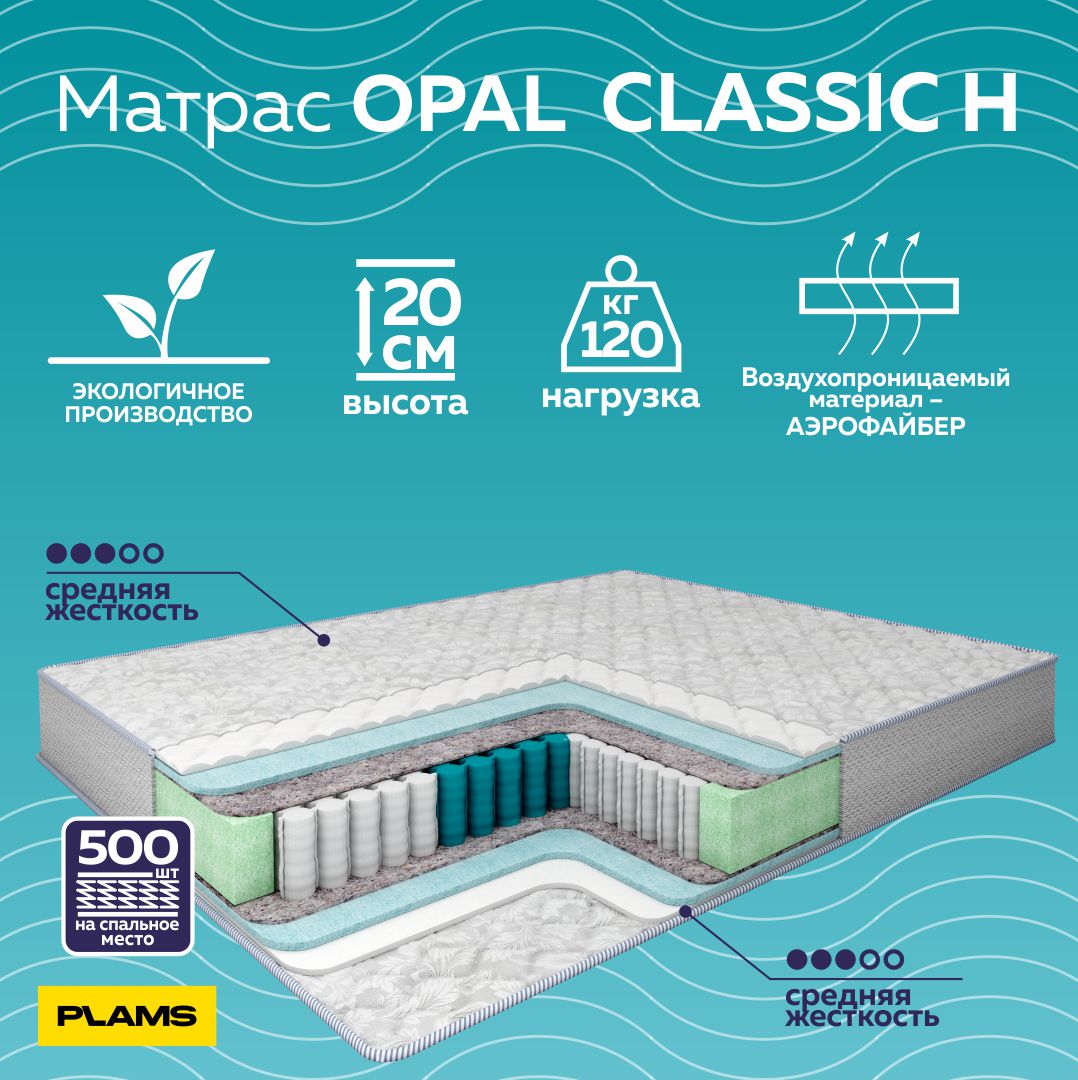 

Матрас пружинный Plams OPAL CLASSIC H 100х200, Белый, OPAL CLASSIC H