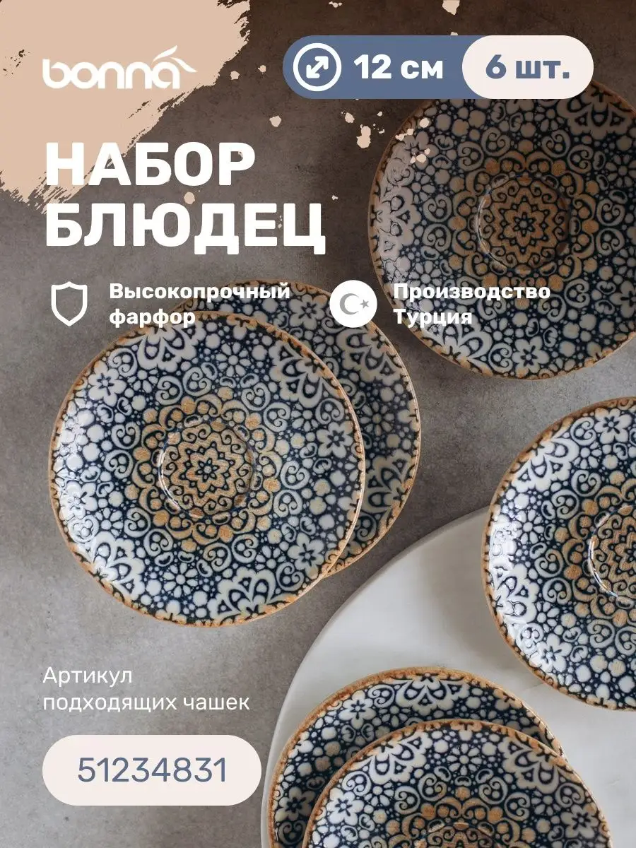 

Блюдца для чашек Bonna 65957 6 шт, Синий