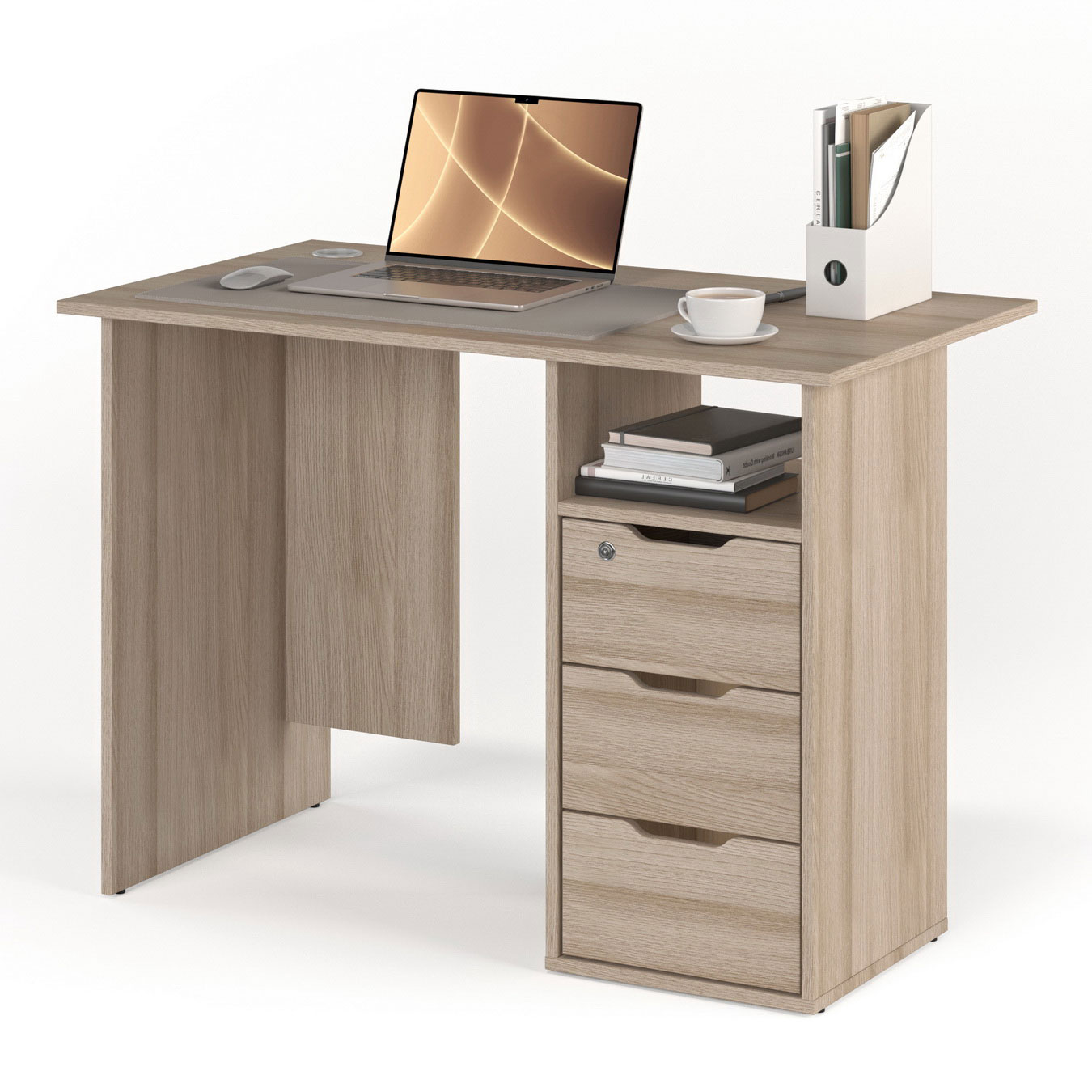 

Письменный стол 107х52 см МагМебель №53 ясень шимо светлый, Письменный стол с тремя ящиками 107х52 см №53 тумба справа