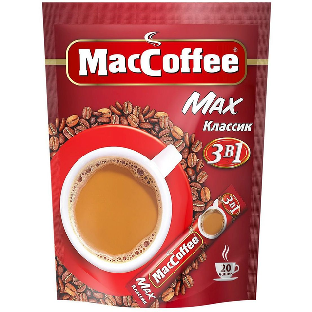 Кофе растворимый MacCoffee 3 в 1 Мах Классик 20 пакетиков по 16 г 655₽