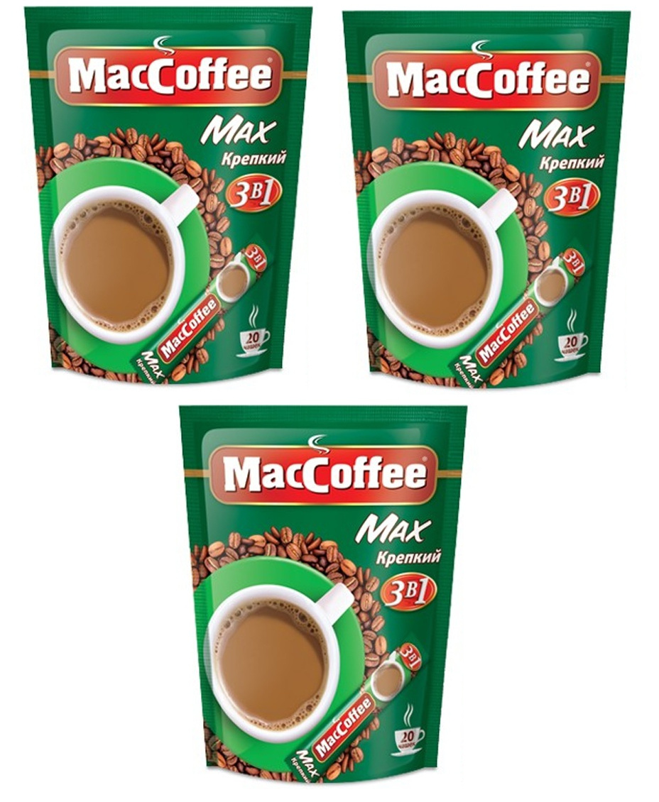 Кофе растворимый MacCoffee Крепкий 20 пакетиков по 16 г 3 упаковки 1454₽