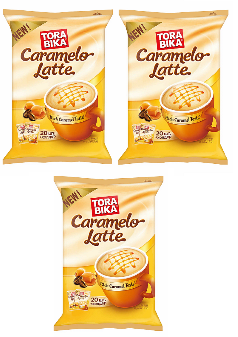 Кофе растворимый Torabika Caramelo Latte, 20 пакетиков по 25 г, 3 упаковки