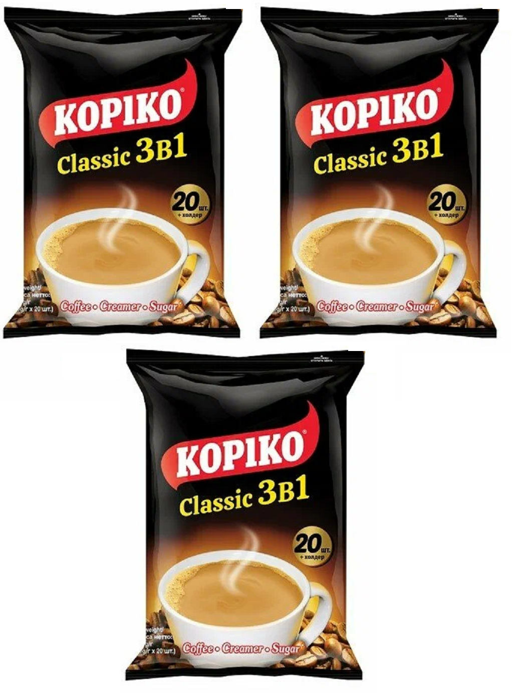 

Кофе растворимый Kopiko 3в1 Classic, 20 шт по 20 г, 3 упаковки