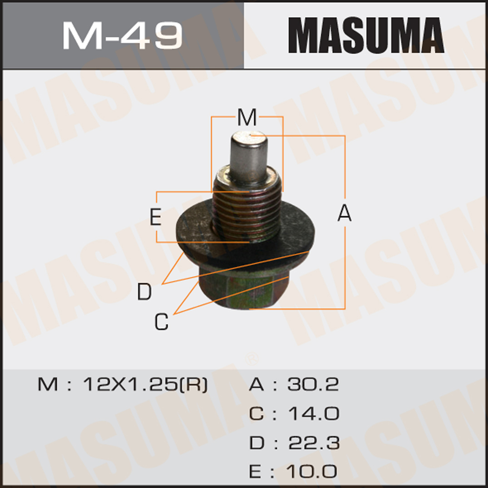 

Болт маслосливной С МАГНИТОМ MASUMA (с шайбой) Toyota 12х1.25mm 1ZZ,1NZ,2NZ,2AZ,1MZ,3S,1HD