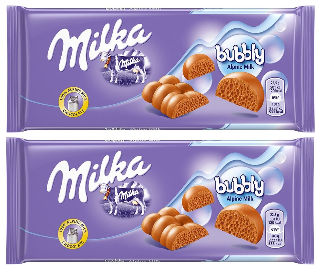 Шоколадная плитка Milka Bubbly Alpine Milk, 2 шт по 90 г