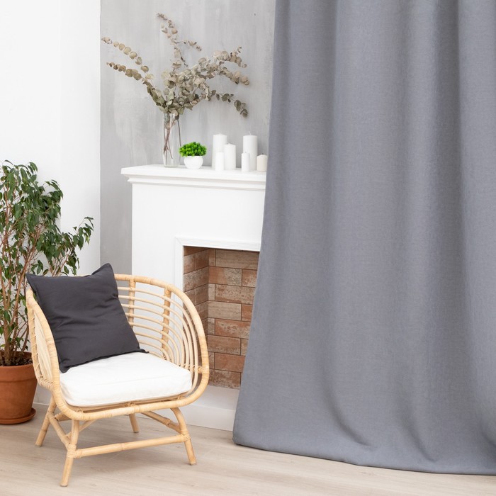 Этель Структурная серый, на шторной ленте, 130х300 см, 100% полиэстер