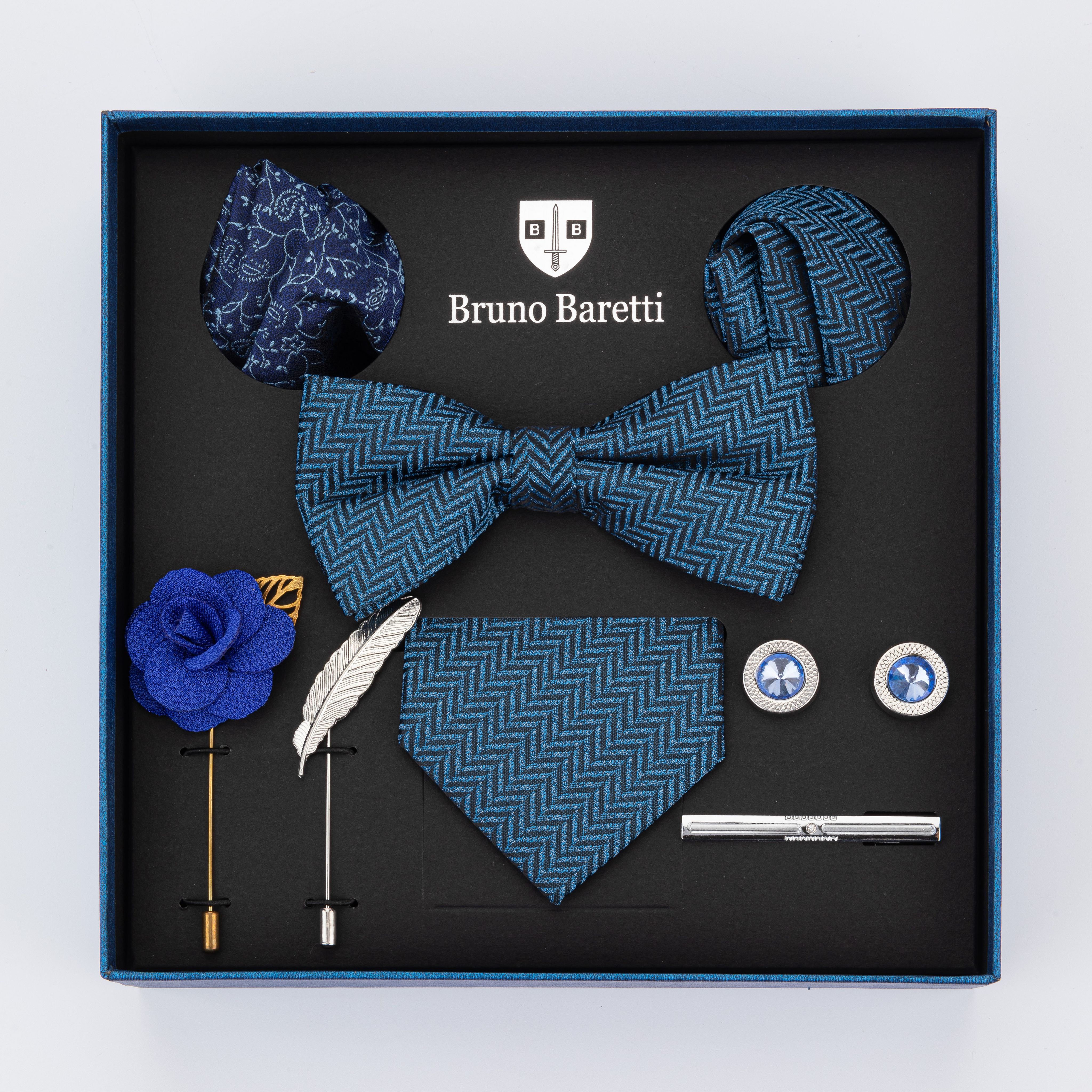 Комплект (галстук, бабочка, платки, запонки) мужской Bruno Baretti светло-синий