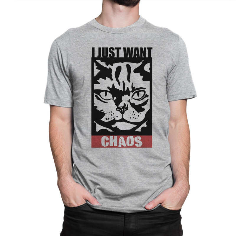 

Футболка мужская Dream Shirts Кот - I Just Want Chaos 9899094222 серая M, Кот - I Just Want Chaos 9899094222
