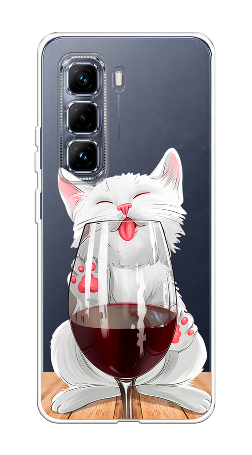 

Чехол на Infinix Hot 50 Pro Plus "Кот с бокалом", Прозрачный;белый;красный, 3107050-1