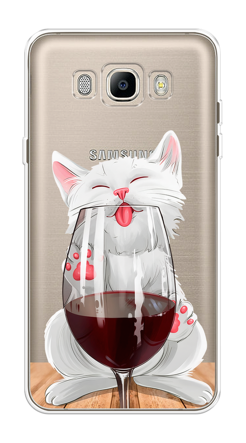 

Чехол на Samsung Galaxy J5 2016 "Кот с бокалом", Прозрачный;белый;красный, 22750-1