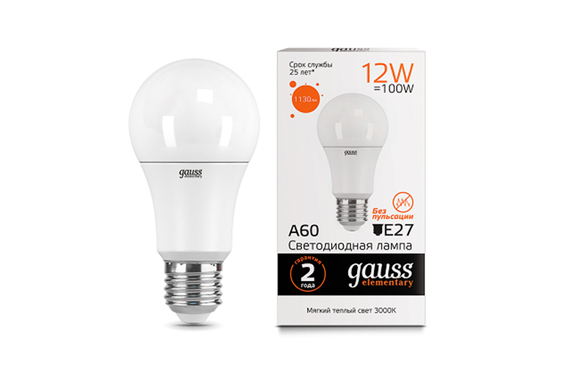 Лампа Gauss LED Elementary A60 12W E27 1130lm 3000K