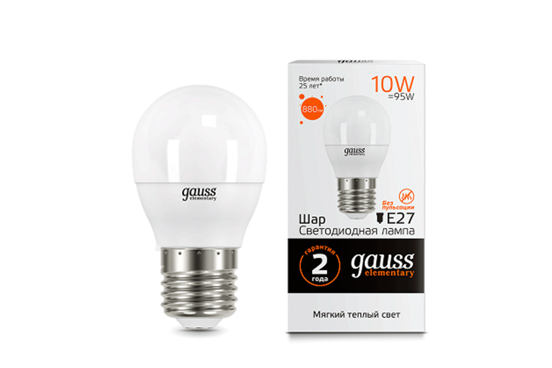 

Лампа Gauss LED Elementary Шар 10W E27 710lm 3000K