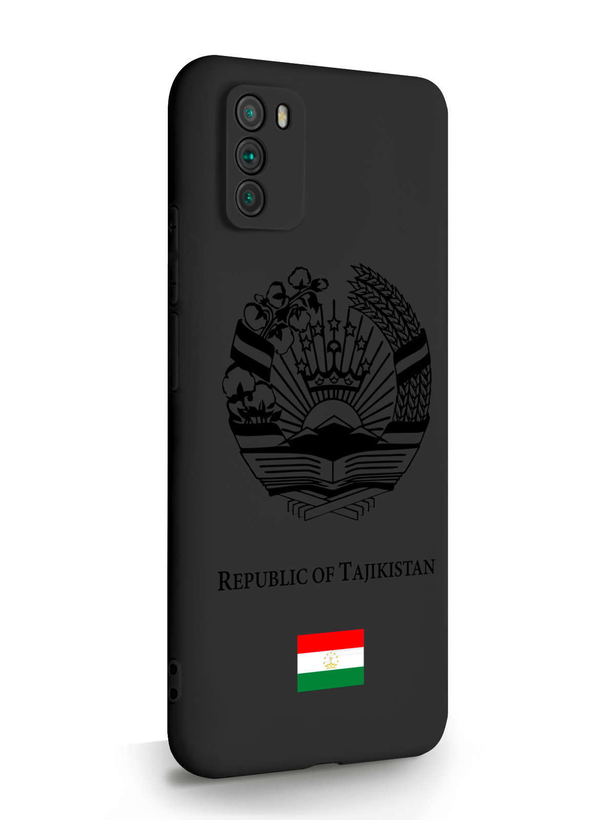 фото Чехол signumcase для poco m3 черный лаковый герб таджикистана черный