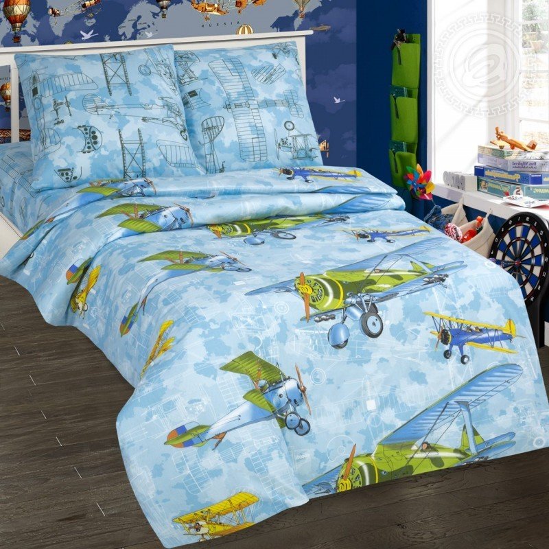фото Комплект детского постельного белья артпостелька 1,5 сп. поплин авиаторы цв.голубой