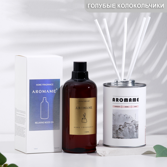 

Набор диффузор ароматический "Aromame", голубые колокольчики, 500 мл, круглая банка