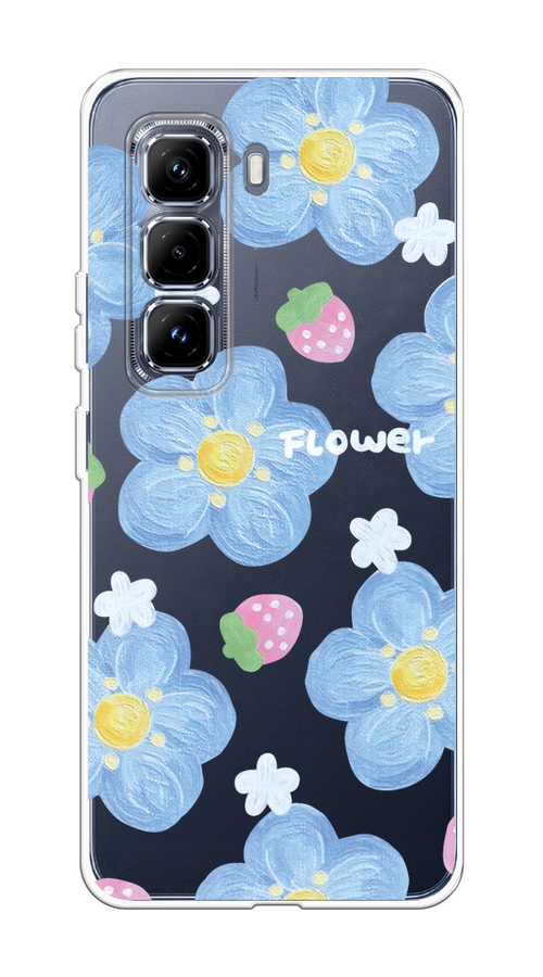 

Чехол на Infinix Hot 50 Pro Plus "Цветы и клубники", Прозрачный;голубой;белый, 3107050-1