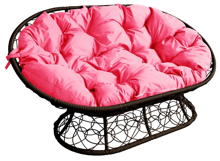 фото Диван садовый m-group мамасан с ротангом коричневое с розовой подушкой