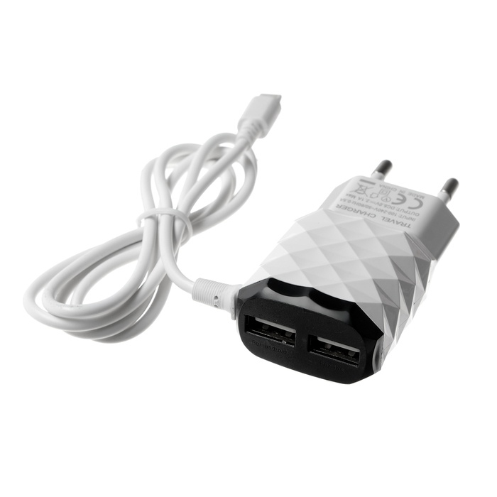 фото Кабель luazon home сетевое lcc-25, 2хusb, lightning, 1 а, 1 м, черно-белое