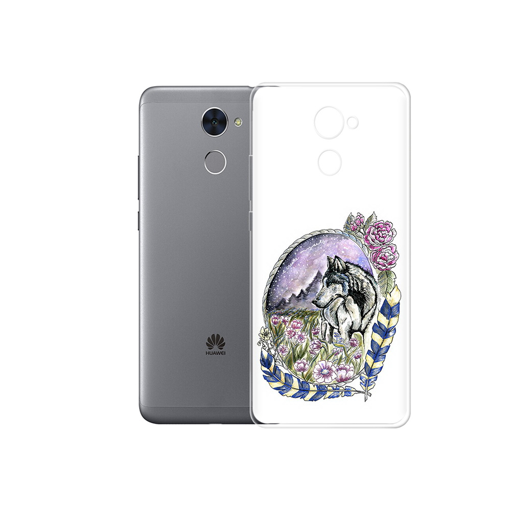 

Чехол MyPads Tocco для Huawei Enjoy 7 Plus нарисованный волк в цветах с перьями, Прозрачный, Tocco