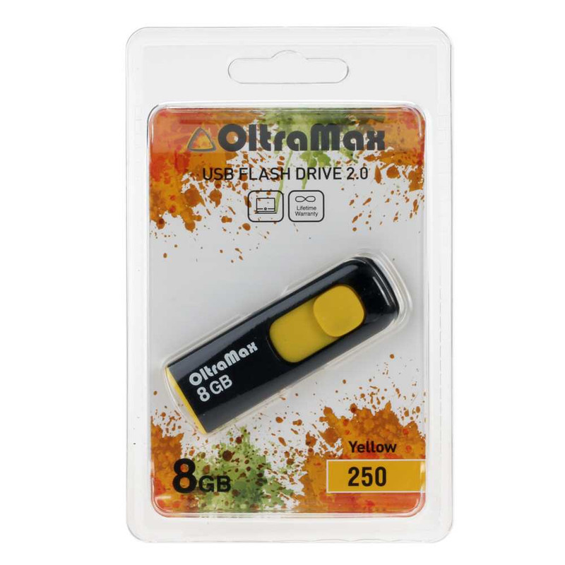 Флэш драйв USB OltraMax 250 8GB 20 Yellow 66800₽