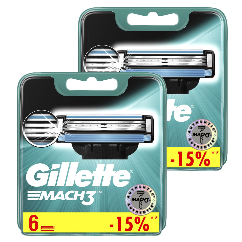 Годовой запас сменных кассет для бритья Gillette Mach3, 6+6 (12 шт)
