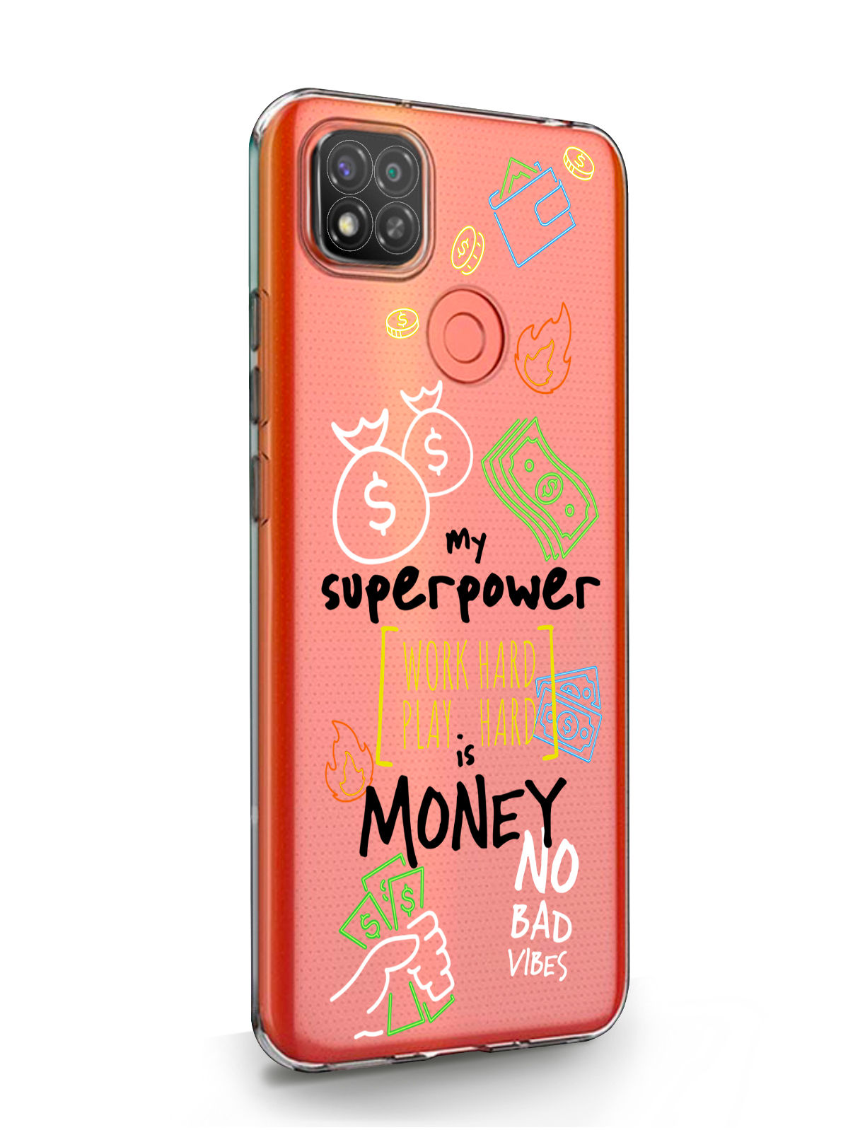 фото Чехол musthavecase для xiaomi redmi 9c my superpower is money прозрачный