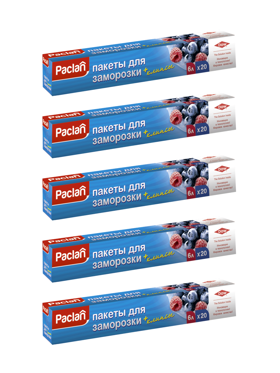 Пакеты для заморозки PACLAN 6 л х 20 шт, 5 упаковок