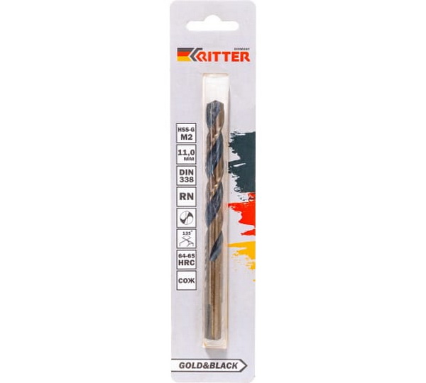 RITTER Сверло по металлу EC 11,0 мм HSS-G M2 Gold&Black DIN 338 RN /1 шт/ /250/50/1/ PS142