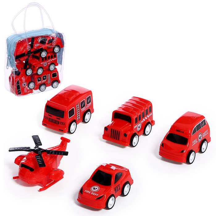 Набор машин Пожарная, 4 машинки и вертолет, инерция игровой набор пожарная служба 9949705 5 грузовиков в комплекте инерция
