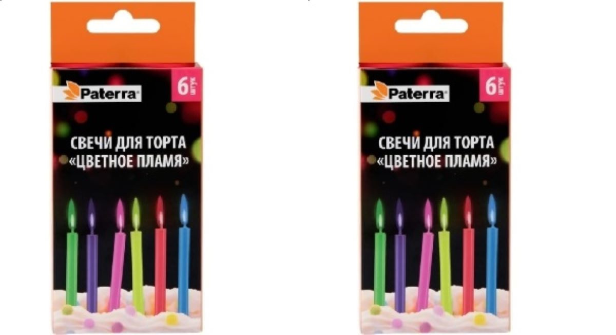 Свечи для торта Paterra, цветное пламя, 6 шт, 2 упаковки