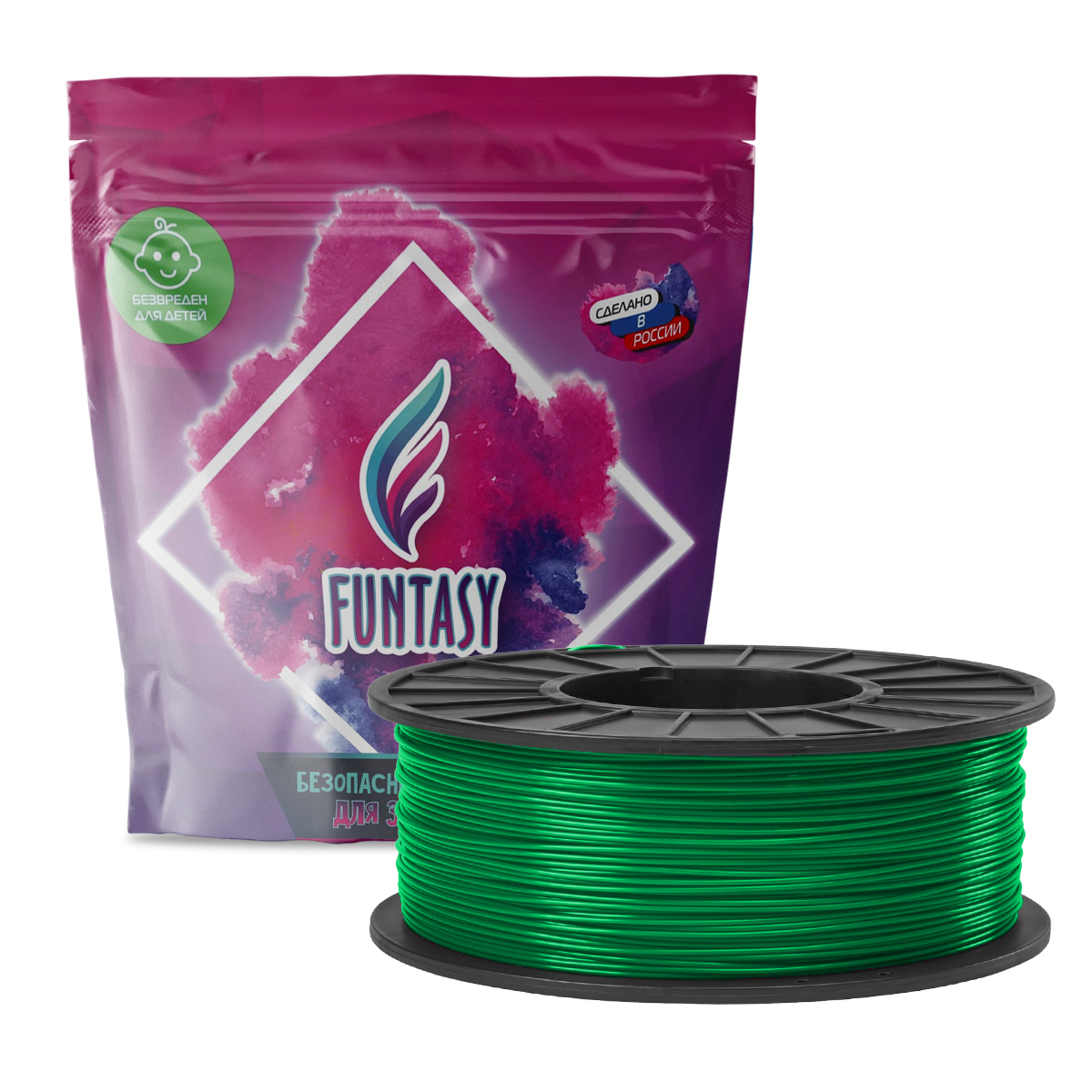 Пластик в катушке Funtasy (PETG,1.75 мм,1 кг), цвет Зелёный