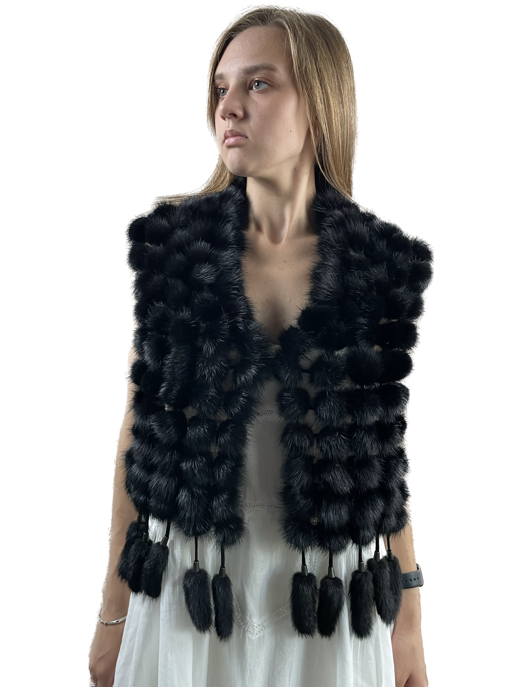 Шарф женский Королевство Птички & Бабочки 2420 черный, 150х17 см