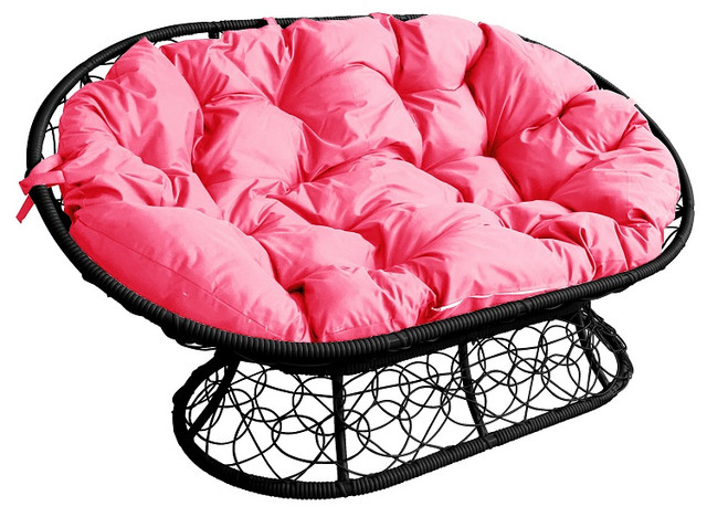 фото Диван садовый m-group мамасан с ротангом черное с розовой подушкой