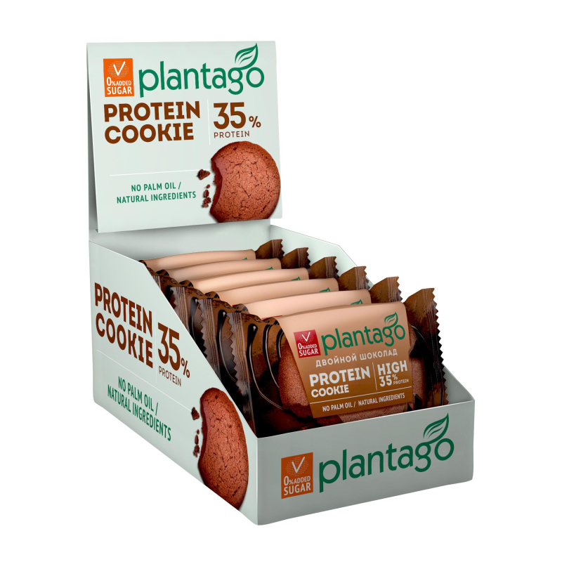 

Печенье Plantago Protein Cookie Двойной шоколад, белок 35%, 12 шт по 40 г