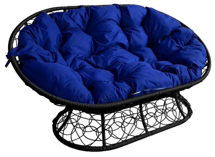 фото Диван садовый m-group мамасан с ротангом черное с синей подушкой