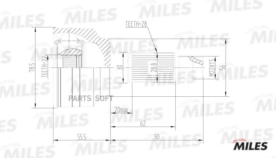 

MILES GA20192 ШРУС KIA SPECTRA 1.5 91- нар.(АКПП)