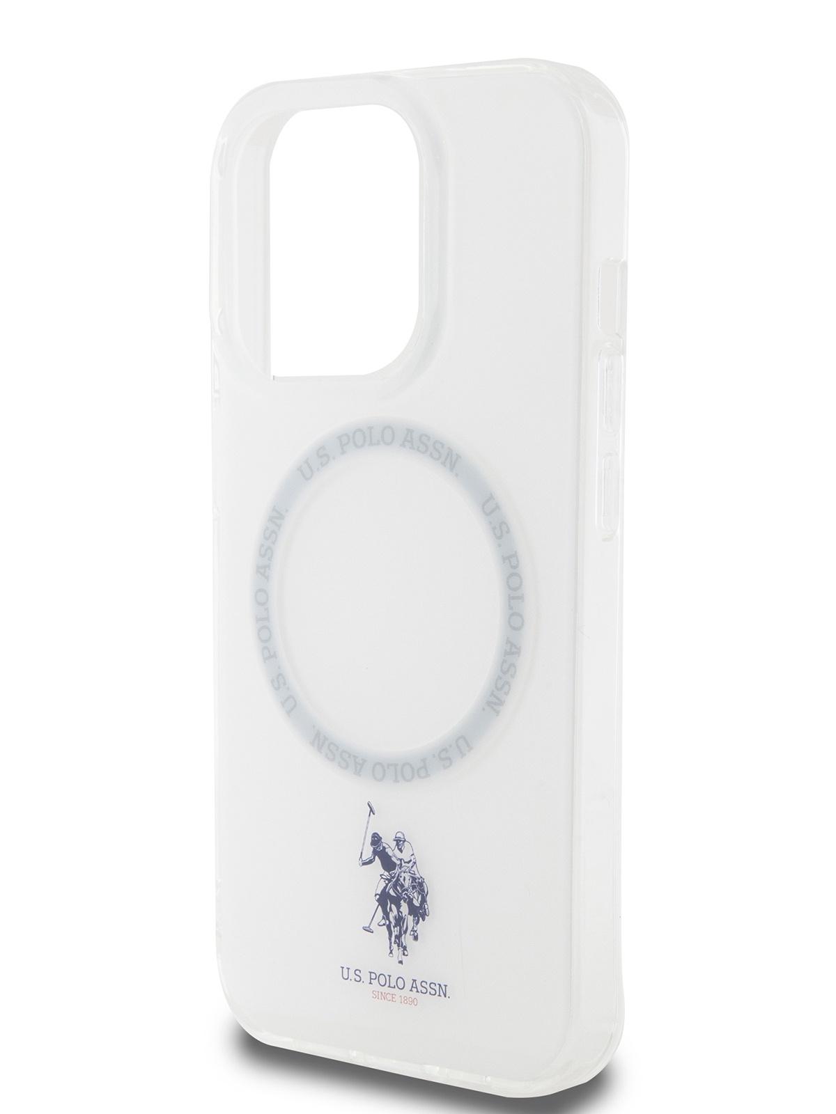 Чехол U.S. Polo для iPhone 15 Pro с MagSafe Double Horse logo Hard White