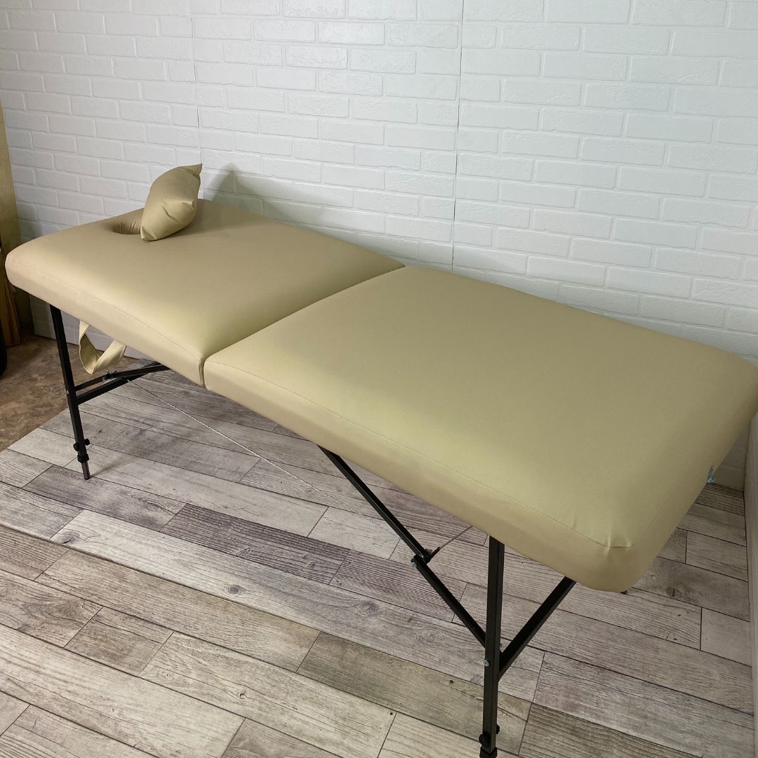

Массажный стол с двойным поролоном Fabric-stol и с регулировкой по высоте, пр190-круглый-бежевый