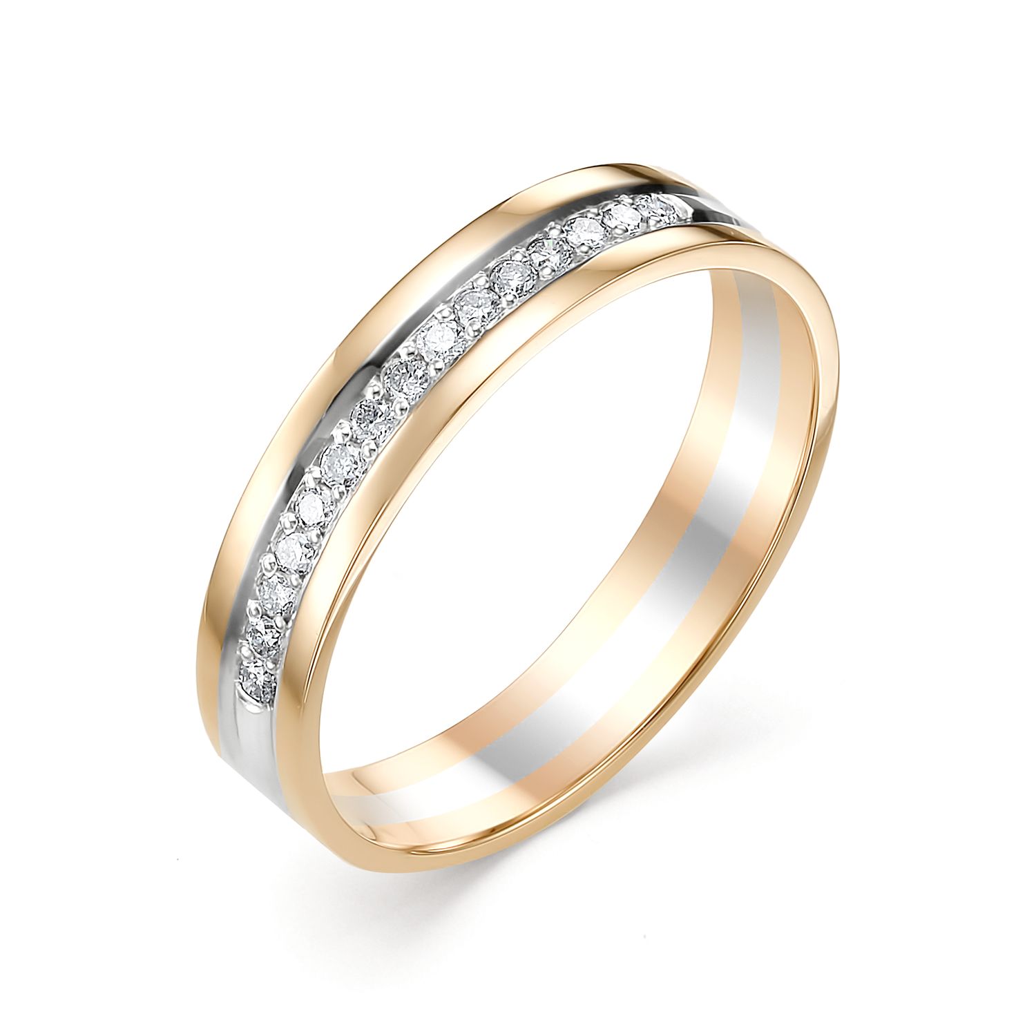 

Кольцо обручальное из белого/желтого золота р. 21,5 ЯХОНТ Золотой 135745, бриллиант, 135745