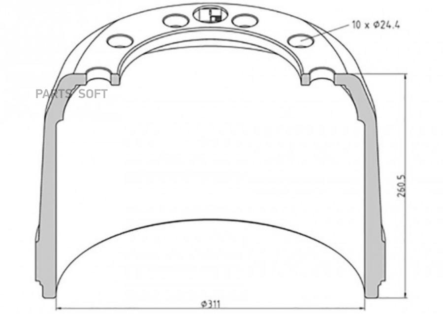 266.564-00A_торм.барабан !311x190/207 H=260.5 d=183/225 n10x24.5 \ROR