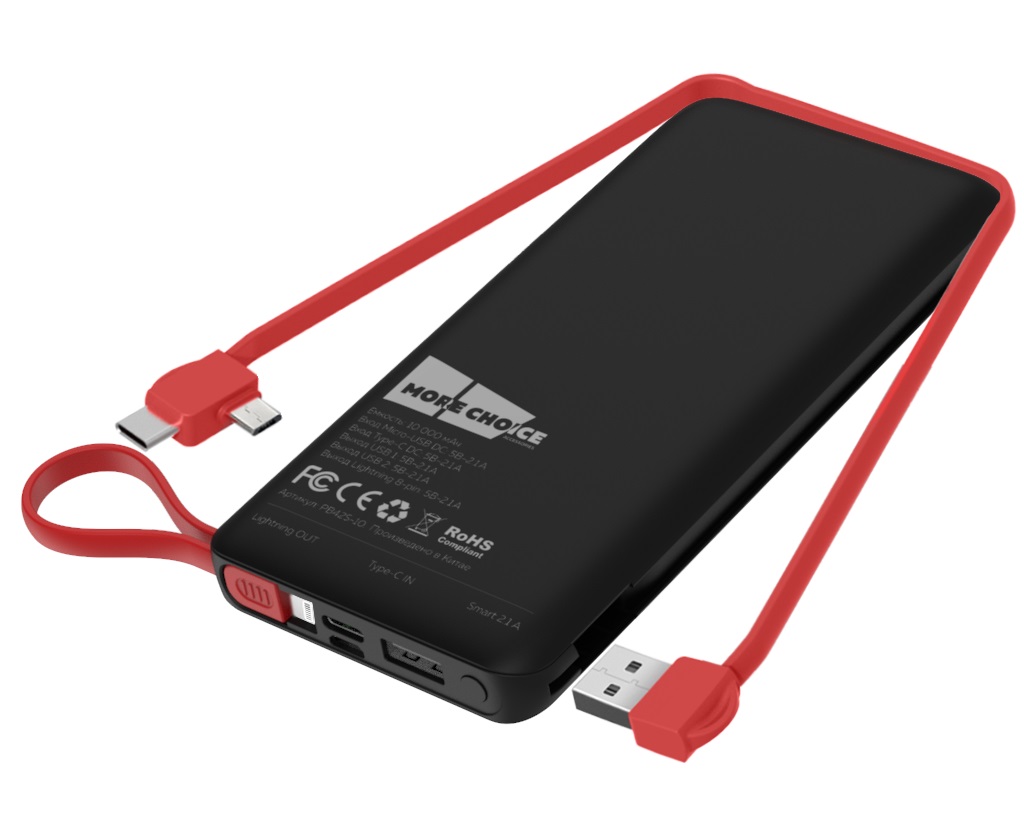 фото Внешний аккумулятор 10000mah smart 2usb 2.1a more choice pb42s-10 (black)