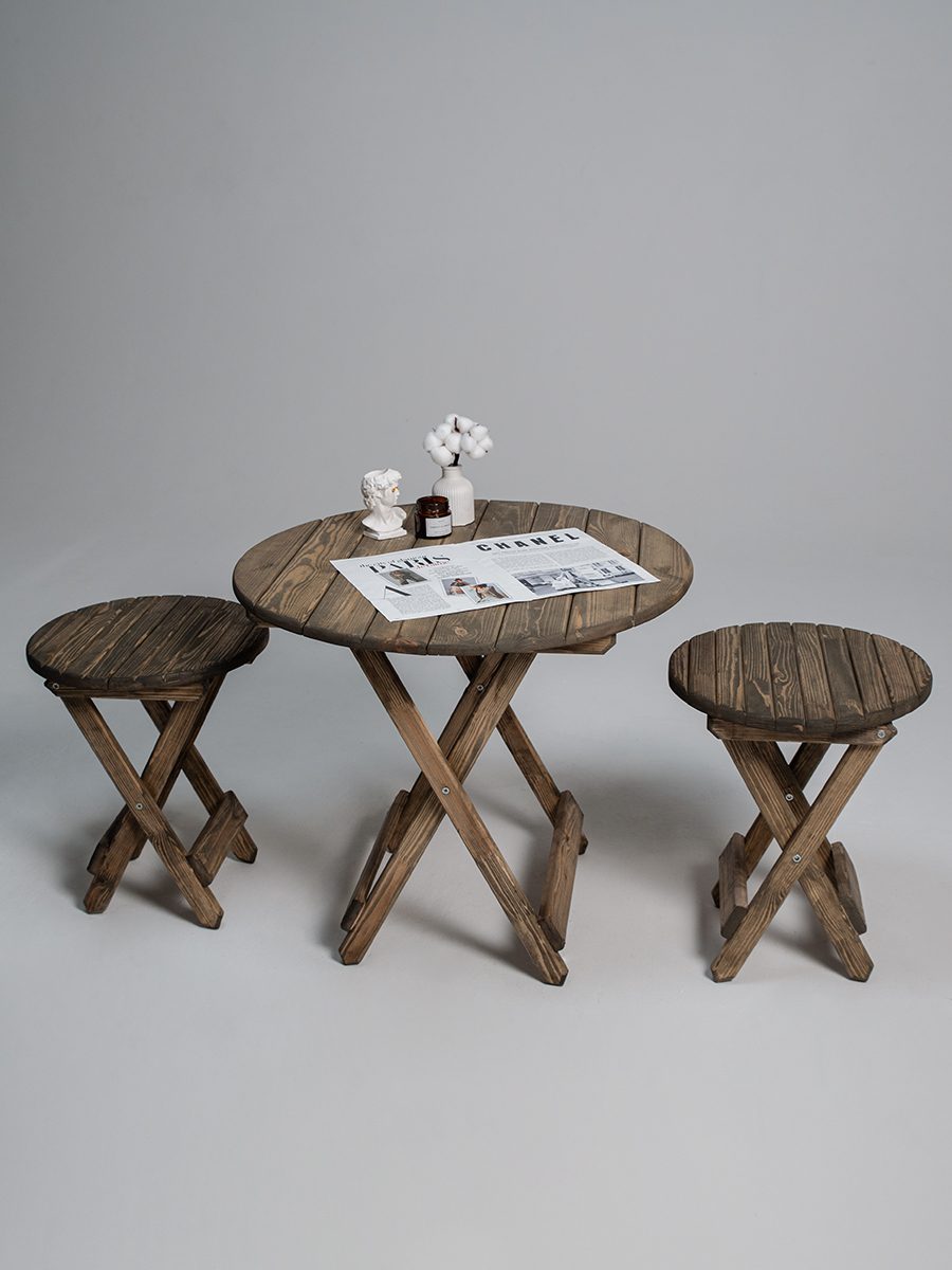 Комплект деревянный стол и табуретки для бани и дачи SOGO SKLSTOLMALKRYGTABKRYG2-SER