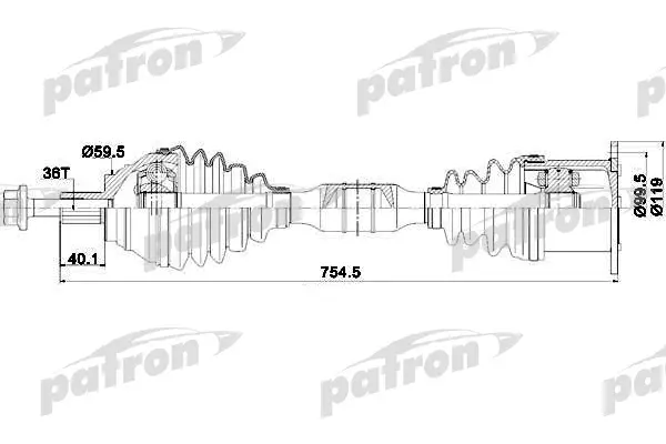 

Полуось передняя правая 36x754,5x59,5 VW: JETTA 05- PATRON PDS0254