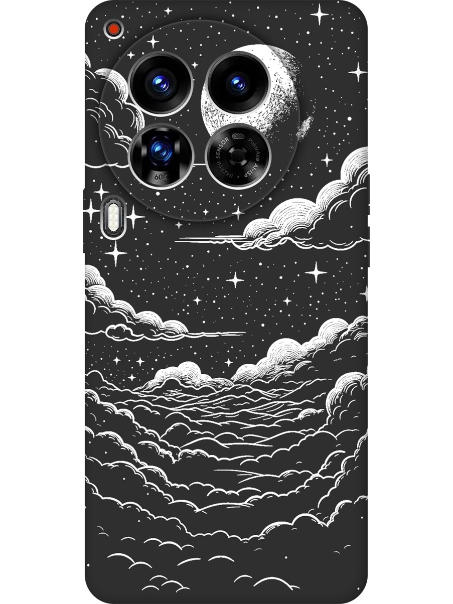 

Силиконовый чехол на Tecno Camon 30 Premier 5g с принтом "Луна и облака" матовый черный, Черный;белый, 782633041